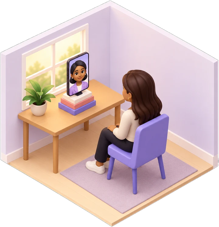 A person practicing with Ayla on an iPhone in a cozy, well-lit room